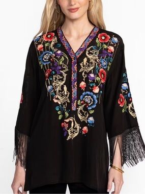 Johnny Was Bahia Silk Floral Embroidered Tunic Top ✨NWT $295 Sz Small